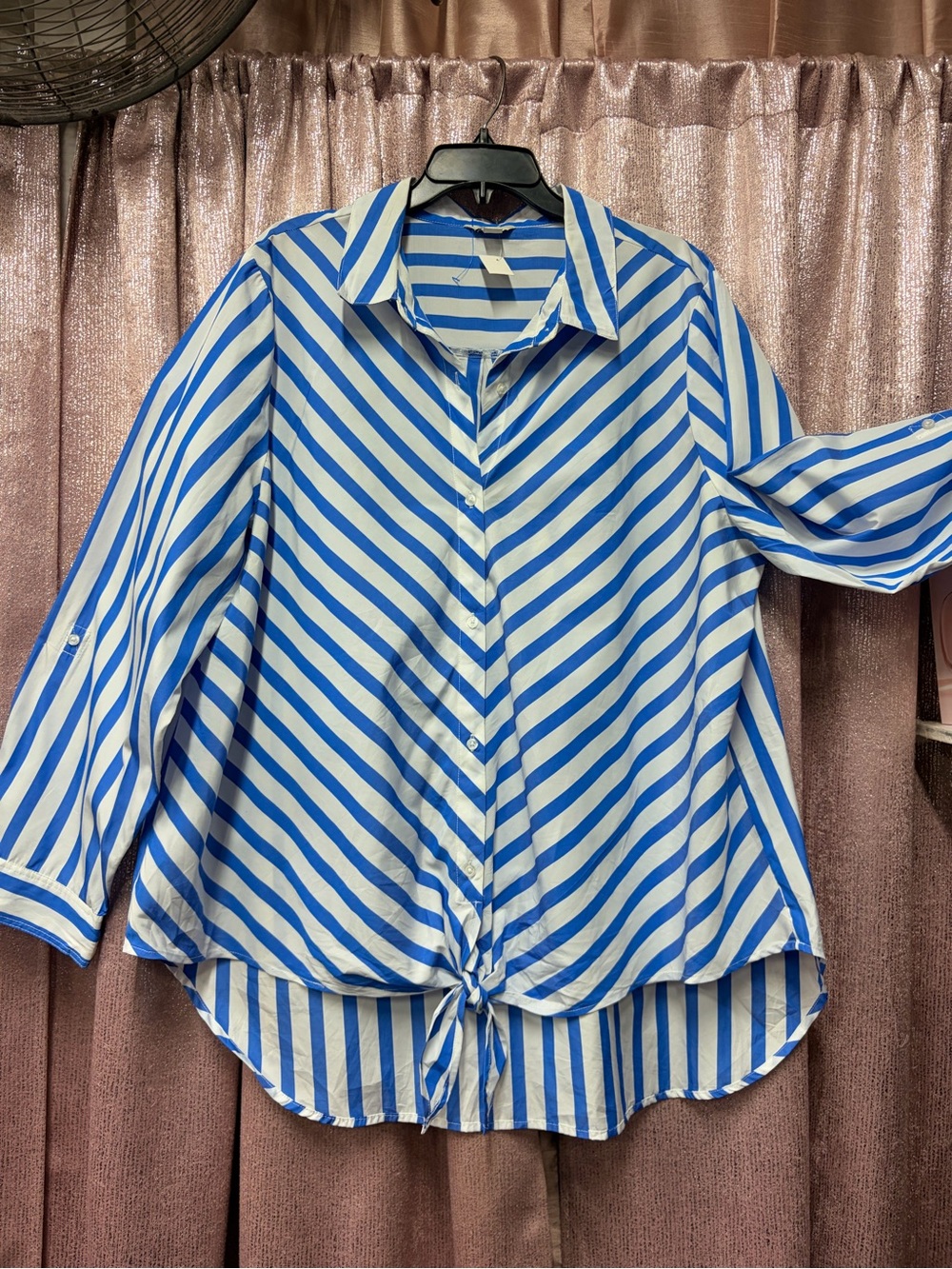 Striped Tie-Front Button Shirt - Blue & White